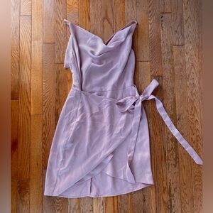 pink mauve pastel purple cowl neck wrap bow formal mini dress
